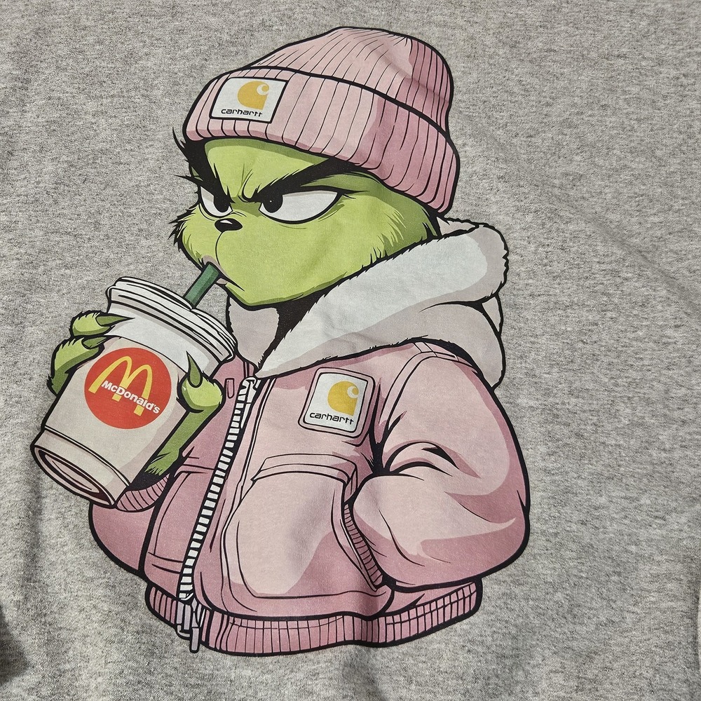RARE Grinch Carhartt McDonald's Graphics On Sweatshirt XL Women's Pink On Gray